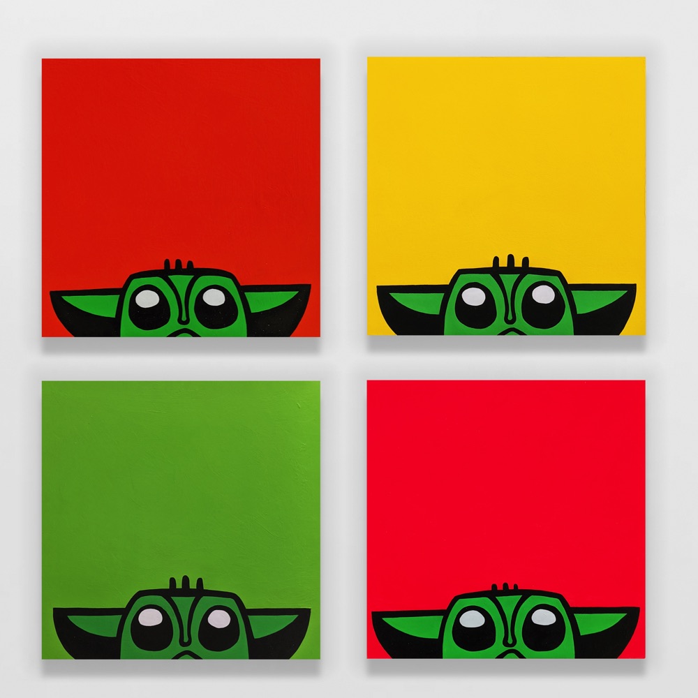 Four Grogus on different color backgrounds
